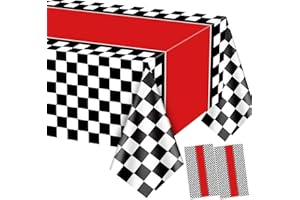 PIXHOTUL 2 Pieces Racing Car Tablecloths, Race Car Birthday Party Decorations Black Checkered Plastic Table Cover Table Runner for Kid Boy Birthday, Race Car Theme Party, 130 x 220 cm