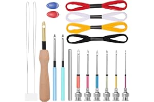 JSRQT 18 Pezzi Punch Needle Kit Punch Needle Ago Magico Ricamo 8 Taglie per Principianti Penna Lavori Di Cucito Fai Da Te Regolabile Strumento Cuciture Tool Punzonatura Ricami Aghi Cucire a Mano