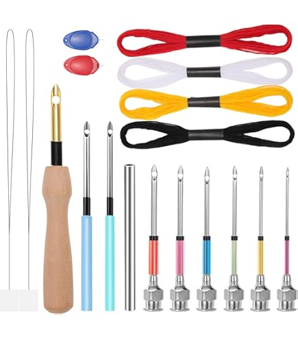 Nogeqi Set Da 13 Aghi Per Punch Regolabili, Kit Ricamo Per Principianti Con Manico In Legno E Infila Ago, Starter Kit Completo Per Tappeti E Tende Fai Da Te - 4