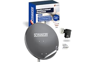 SCHWAIGER Satellitenschüssel Komplettset - Ø 80 cm Aluminium Offset Antenne in Anthrazit - Inkl. Quad LNB 4-Fach - Digital HD & 4K Empfang - Integrierte Kabelführung & wetterfest