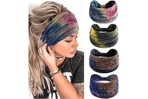 LLHAOVDXAS 4 Pcs Wide Headbands for Women, Head Bands Adult Women, Fashion Head Band Non Slip Elastic Headbands, Womens Headbands for Yoga Sport Running Gym (Tie-Dye)
