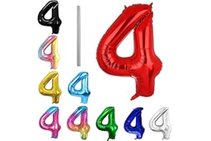 AOISYESBIG Geburtstag zahlen Luftballon 4 jahre – Rot XXL Jumbo Folienballon 40 Zoll – 101 cm Luftballons 4. Geburtstag Junge Mädchen Babyparty Geburtstagsdeko Jubiläumsparty Dekoration – Fliegt mit Helium