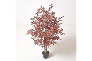 HOMESCAPES Acero artificiale realistico alto 120 cm finto acero giapponese con tronco di vero legno in vaso nero