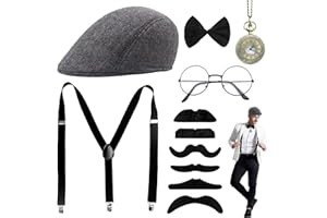 Shinybox Akcesoria męskie w stylu lat 20., zestaw akcesoriów do kostiumu w stylu lat 20. XX wieku, zegarek kieszonkowy, męska muszka, regulowane szelki na bal absolwentów, karnawał, imprezę w stylu lat 20. XX wieku, Art Deco Party