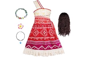 DiULi Costume Déguisement Fille Moana Enfant Complet Robe avec Collier Couronne Barrette et Perruque pour Fille 4-10 Ans (110-150 cm)Déguisement Fête Carnaval Anniversaire Confortable Inspiré des Îles