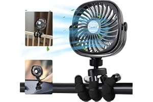 I-SHUNFA 2 en 1 Ventilateur de poussette+Ventilateur de voiture ventouse,2200mAh Ventilateur portable rechargeable par USB 3 vitesses de vent,ventilateur manuel portable,pour voiture bureau poussette(Noir)