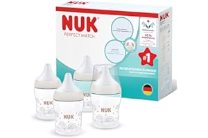NUK Perfect Match Babyflaschen | 0+ Monate | 150 ml | Anti-Kolik-Trinkflasche | PP | Temperature Control Anzeige | Regenbogen | 4 Stück