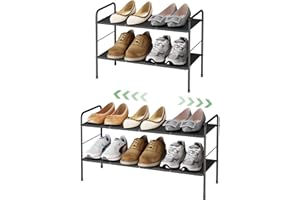 Kitstorack Zapatero de 2 Niveles, Estantería de Zapatos, Almacenamiento de Calzado, Organizador de Almacenamiento Ligero, Estante de Zapatos Estrecho y Resistente, para Armario, Entrada, Pasillo
