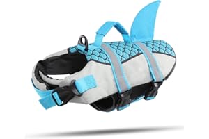 CITÉTOILE Gilet de Sauvetage pour Chien Requin, Gilet de Flottation avec Poignée et Réfléchissant pour Petit Grand Chien, Vest Sauvetage Animal Sport Nautique dans la Mer/Lac/Rivière, Bleu, M