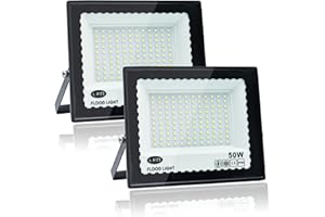 Tkdaksy 2 Pezzi Faro LED Esterno 50W, Bianco Freddo 6500K, IP66 Impermeabile Faretti led esterno, 5000LM Faretti LED Esterno, per Giardini, Cortili, Garage, Tetti, Terrazze, Parcheggi, Banchine