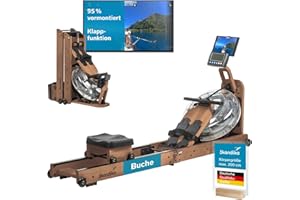 Skandika Nytta | Máquina de Remo de Madera con Resistencia al Agua para casa, Tanque 45°, Plegable, Compatible con Kinomap App