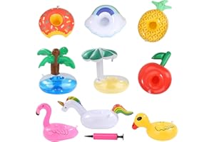 HOLEMZ Getränkehalter Pool Set Coasters Schwimmt Untersetzer Flaschenhalter Becherhalter Bierhalter mit Mini Luftpumpe für Swimmingbad Party Wasser-Spaß Wiederverwendbar 9 Stück