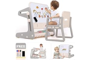 Hadwin Kids Table and Chairs, 3-in-1 Activity & Study Table with Chairs, Convertible Kids Art Easel with Magnetic Whiteboard & Storage Tray for Boys & Girls