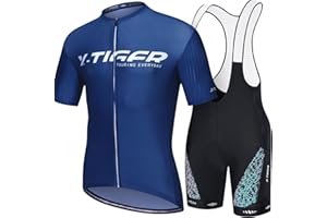 X-TIGER Męska koszulka kolarska z krótkim rękawem z szelkami 5D żelowa, wyściełana odzież kolarska, z krótkim rękawem, oddychająca odzież kolarska, spodenki sportowe, z koszulą