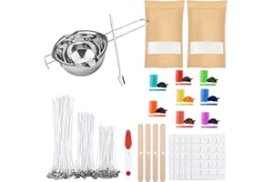 ALLAVA Kit de fabrication de bougies DIY pour adultes, cire de 1 kg, pot de cire, 100 mèches de bougie, 8 autocollants de couleur, porte-mèche, kit de fabrication de bougies pour adultes et enfants