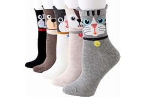 Bakicey Damskie dziewczęce skarpetki dzianinowe skarpety bawełniane urocze kreskówki wzorzyste skarpetki dziewczęce - elastyczne skarpety sportowe stopki krótkie skarpetki damskie, 5 par, luźny tygrys, 35-39 EU