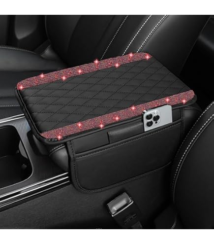 Bling Leather Car Center Console Cover, Car Center Console Protector With Glossy Crystal Rhinestone, Universal Waterproof Car Armrest Seat Box Cover