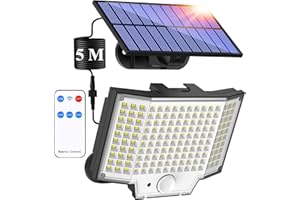 HAOKIANG Faretto LED Da Esterno Solare 348LED Faro Led Esterno Con Pannello Solare Con Accumulatore 270° Luci Solari Da Giardino 3 Modalità Faretti Solari a LED Da Esterno Lampione