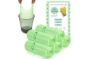 RAYITO 100 x 10 Liter Green Bin Bags, 18.9 * 23.2in Portable Food Waste Bags Small Kitchen Bin Liners Food Caddy Bags with Handle for Office Bathroom Kitchen Garbage Bin