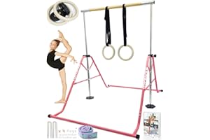 YOUTIFUN 62" Gymnastics Bar 5Height (Steel/Fiberglass) Kids Gym Equipment 5 Level Height Adjustable Pull Up Horizontal Gymnastic Bar, Gymnastics Equipment for Home for Girls & Boys 3 to 12 years old