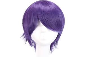 MapofBeauty 30 cm Moda Przebranie Na Karnawal Meska Krotka Prosta Peruka (Purpurowy)