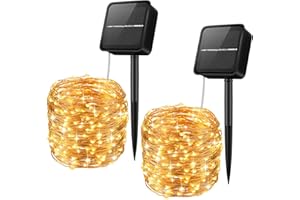 【2 Pack】Criacr Solar String Lights Outdoor Garden, 120 LED 12M/40Ft Waterproof Solar Fairy Lights with 8 Modes, Indoor Outdoor Copper Wire Solar Garden Lights for Tree Patio Garden Party (Warm White)