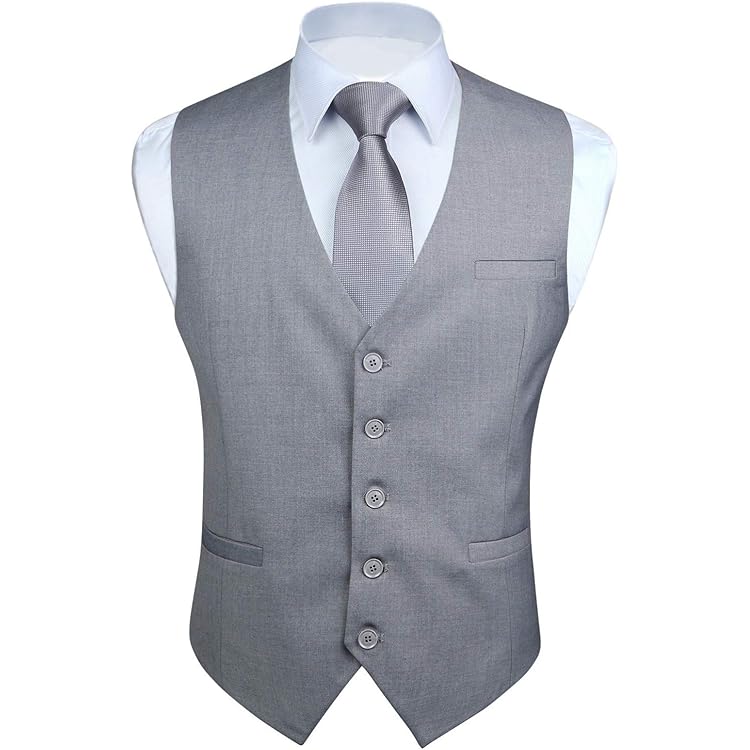 HISDERN Formeel bruiloftsfeestvest voor heren, katoenen effen kleur gilet, Mosterd Geel, L