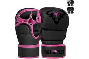 Islero Fitness Matte Black MMA Gloves Martial Arts Mitts Grappling Sparring Men Muay Thai Cage Fighting Boxing Combat Sports Women pink UFC Punching Bag Training