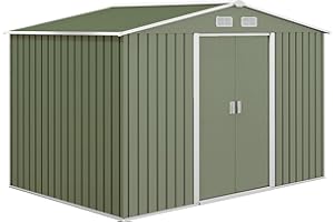 Outsunny Abri de Jardin en métal 5,4 m² cabane de Jardin 277 x 195 x 192 cm cabanon Rangement Outils avec Fondation, Porte coulissante verrouillables et 4 aérations - Vert Clair