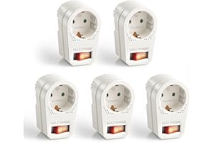 PERFECT EQUIPMENT FOR YOUR HOME Adapter gniazda wtykowego z włącznikiem/wyłącznikiem, 1 x typ C/EF, 16 A, biały, zestaw 5 sztuk