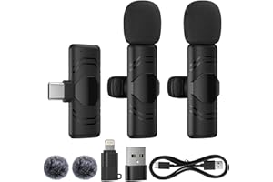 DRESZ Kabelloses Lavalier Mikrofon mit Rauschunterdrückung,2 Mini Ansteckmikrofon Kompatibel mit iPhone/Android/Computer,Plug-Play Wireless Mikrofon für Videoaufnahmen,Vlog,Podcast,YouTube,TikTok,Interviews