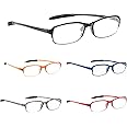 PROFLEX SpareSpecs Reading Glasses (value 5 pack) - lightweight, impact resistant, scratch resistant, bendy, flexible, anti-slip, unisex (mens + womens) +1.0, +1.5, +2.0, +2.5, +3.0, +3.5, +4.0 (oval)