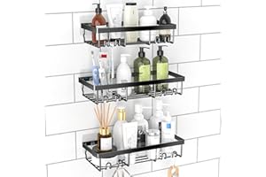 DIFULI Shower Caddy 3 Pack, Black No-Drill Shelf Organiser Rack, Bathroom Shampoo Holder and Storage Accessories for Organisation