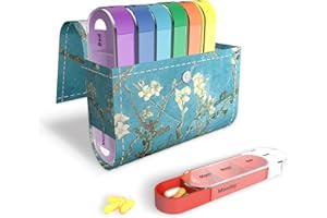 Pill Organizer,Hennaja Weekly Travel Pill Case Box Medication Reminder Daily AM PM, Day Night 7 Compartments,for 4 Times A Day, 7 Days a Week-Includes Leather PU Carrying Case(Peach Blossom)