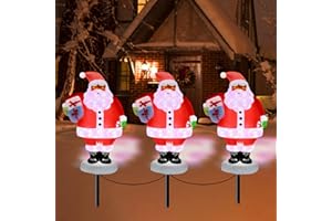 FROGBRO 3 Pack Christmas Decor Lights Landscape Lawn Path Lights, Outdoor Santa Claus Lights with Color LED Rotating Lights, Lights for Decor Garden Yard Patio Lawn Plugin