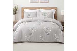 Exclusivo Mezcla Coverless Duvet Set with 2 Pillowcases, 7.5 Tog King Size Reversible Duvet All Seasons with Flower Pattern, Lightweight and Warm, Grey