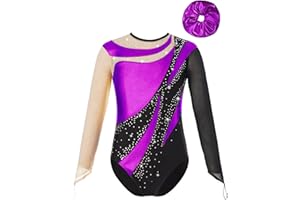 inhzoy Body Ginnastica Artistica Bambina Manica Lunga Balletto Leotards da Danza Classica con Strass Abito da Pattinaggio Artistico Body da Ginnastica Ritmica Performance