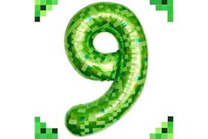 Tourima Riesige Grüne Pixel Miner Thema Folienballons Mining Große Luftballon 9 Geburtstag Junge Mädchen, 100 CM 40 Zoll XXL Folienballon 9 Deko Geburtstag Junge, Luftballon 9 Jahre Mädchen