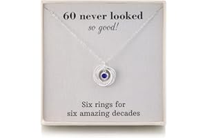 RareLove 60th Birthday Gifts For Women Jewellery,925 Sterling Silver 6 Rings Sapphire Birthstone Necklace,60 Birthday Gifts for Mum Best Friends,Six Rings for Six Decades