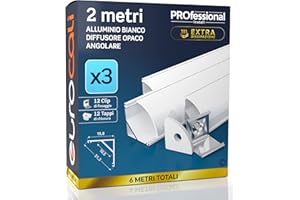 Eurocali 3 Profili Angolari da 2 metri (6mt) in Alluminio Bianco per Strisce LED Schermatura Opaca - Larghezza Massima Stricia LED 10.5mm - 15.8 x 15.8