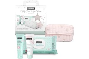 Suavinex, Regalo Bebé Recién Nacido, Canastilla Bebé con Porta Toallitas de Tela con: Crema del Pañal - Pomada Protectora Reparadora + Crema Facial + Toallitas Dermohidratantes, Rosa
