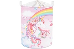 Clastyle Ceste Biancheria Bambini Unicorno Rosa Cestino Giocattoli Vestiti Impermeabile per Ragazza Cestino Portaoggetti per Bagno Cameretta Bucato, Fiore, 36 * 45 cm