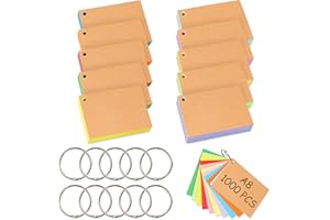Votoko 1000 Stk Karteikarten A8, Bunte Lernkarten Blanko Moderationskarten mit Binderinge, 7.4x5.1cm Vokabelkarten Liniert Flashcards, 10 Farben Notizkarten Index Cards für Büro Haus Schule Lernen