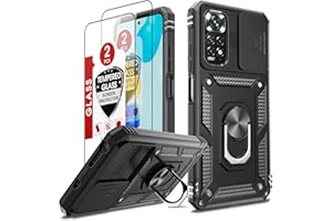 LeYi Etui do Xiaomi Redmi Note 11 / Note 11S 6,43", etui ochronne i 2 x folia ze szkła ochronnego, uchwyt na pierścień, etui na aparat, etui z klapką, wojskowe etui na telefon komórkowy, czarne