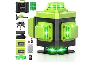 360 Laser Level Self Leveling, Elikliv 4D Green Beam 16 Lines with Horizontal Vertical Four-Plane Leveling and Alignment Laser Level with 2 Rechargeable Battery,1/4" and 5/8" Mount,Portable Toolbox
