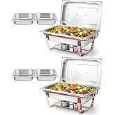 2PCS Chafing Dishes Buffet Set 9L Tray for Buffet Rectangle | Food Warmer with Lid, 2 Large Trays + 4 Small Food Warmer for P