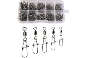 CRAZY SHARK 50 Stück Angelwirbel Set Angeln Edelstahl Barrel Wirbel Angel-Zubehör Set Schnell Rollende Angeln Connector Lock Snaps Line zu Haken Spinnwirbel