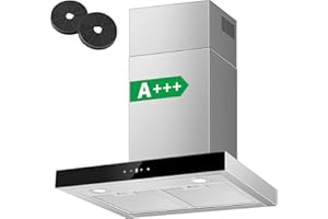 TopStrong Cooker Hood, Class A+++ Kitchen Extractor Fan, 450m³/h Stainless Steel Extractor Hood with Carbon Filters, Recirculating & Ducting Wall Mount Hood, 3-Speed with Booster Function