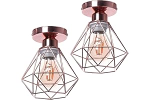 TOKIUS Plafonnier Vintage Industriel Lustre Suspension Rétro en Métal Cage Ø160mm Luminaire E27 Design Pour Salon Cuisine Chambre,Or rose (2PCS)
