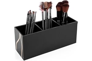 Vencer organizer na pędzle do makijażu | 3 gniazda akrylowe kosmetyki pędzle do przechowywania rozwiązanie,Czarny,VMO-011